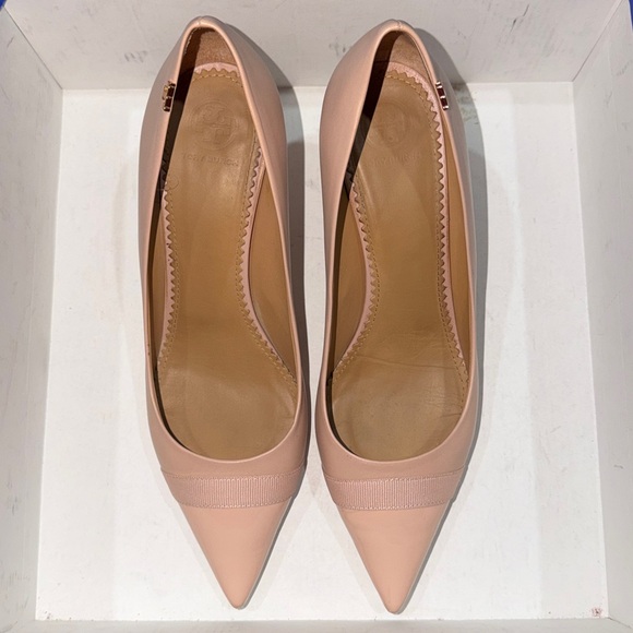 🔥🔥🔥Tory Burch Penelope Grosgrain Cap-Toe Pink Patent Leather Heels Pumps - Picture 3 of 12